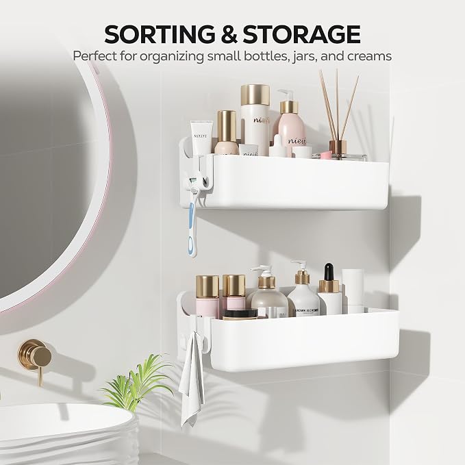 Nieifi Adhesive Wall Shelf, Shower Shelves, Shower Organizer for Bathroom Organization (White, 2 pieces) - Image 3