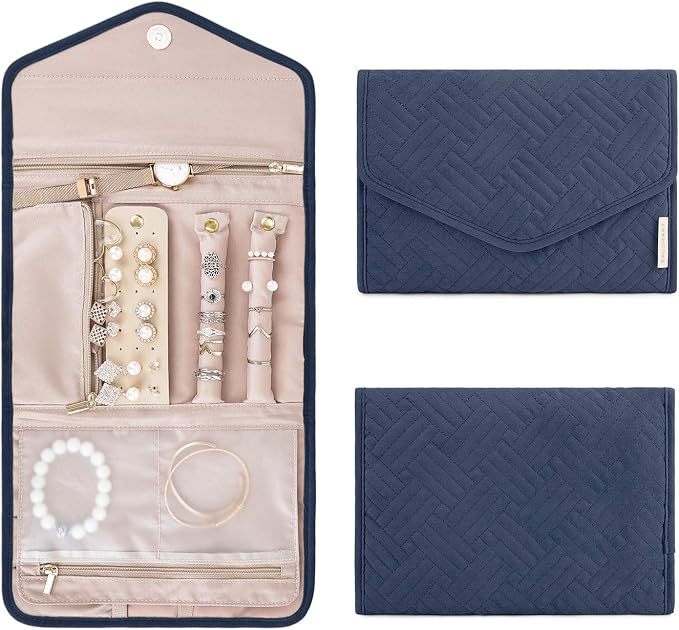 BAGSMART Travel Jewelry Organizer Roll Foldable Jewelry Case for Journey-Rings, Necklaces, Bracelets, Earrings, Smokey Blue by BAGSMART