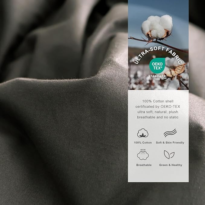 Royoliving Premium Feathers Down Duvet Insert Comforter Queen Size Charcoal Gray All Season Medium Warmth Grey 100% Cotton Cover with Corner Tabs (90x90, 50 oz)