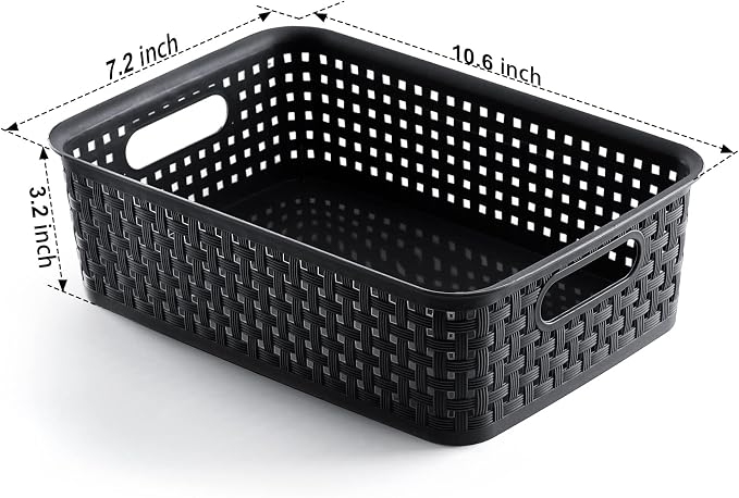 [ 8 Pack ] Plastic Storage Baskets, Small Pantry Organization and Storage Bins, Household Organizers for Laundry Room, Bathrooms, Kitchens, Cabinets, Countertops, Under Sink or Shelves, Black - Image 3