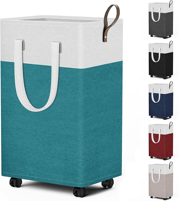 HomeHacks 75L Rolling Laundry Basket with Wheels, Collapsible & Waterproof Laundry Hamper, Mobile Clothes Hamper, Storage Laundry Bins with Handles for Laundry Room, Bedroom, Bathroom & Dorm, Green by HomeHacks