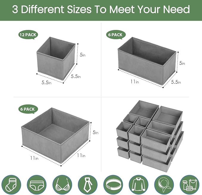 Criusia Drawer Organizer Clothes, 24 Pack Underwear Drawer Organizers, Foldable Closet Organizers and Storage Dresser Drawer Dividers Clothing Organizer for Clothes, Socks, Scarves, Bra, Ties (Grey) - Image 4