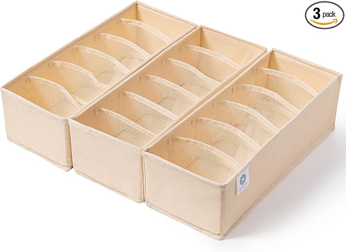 Qozary 3 Pack Sock Underwear Drawer Organizer Dividers, Collapsible Cabinet Closet Storage Boxes for Clothes, Socks, Lingerie, Underwear, Tie, Belt, Baby, Bedroom by Qozary