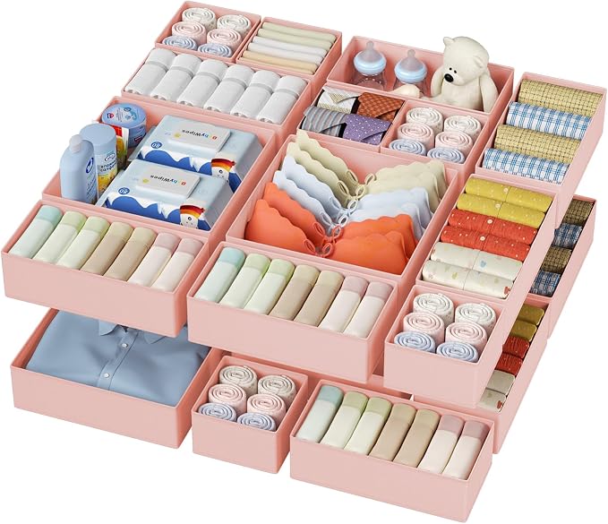 DIMJ Drawer Organizer Clothes - 20 Pack Closet Drawer Organizer Bins for Baby Clothes Storage, Fabric Dresser Organizer for Nursery Bedroom, Foldable Small Drawer Dividers for Underwear Socks by DiMJ