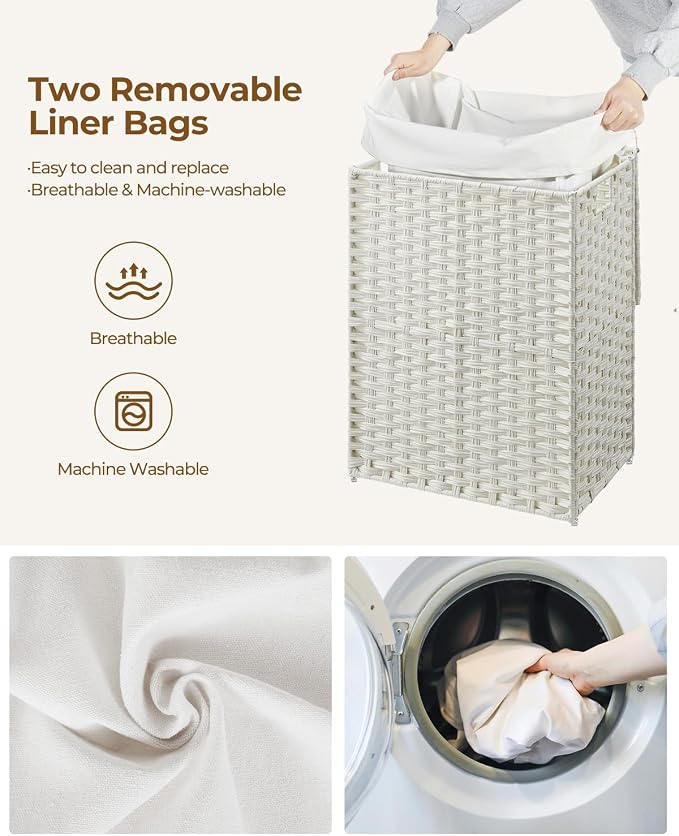 Greenstell Laundry Hamper with Lid, 90L Clothes Hamper with 2 Removable Liner Bags & 2 Mesh Laundry Bags, Handwoven Synthetic Rattan Laundry Basket for Clothes, Toys in Bathroom, Bedroom White - Image 4