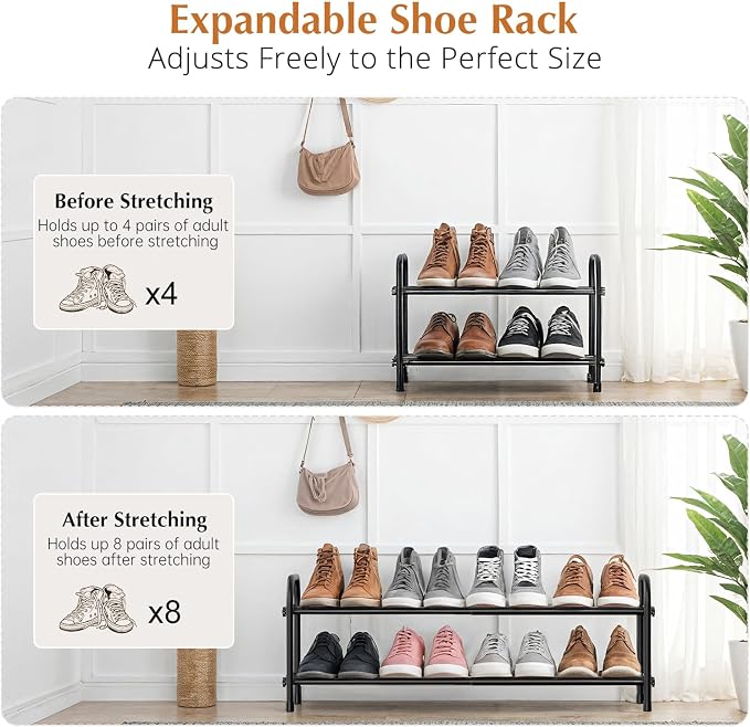 INSMART 2-Tier Expandable Shoe Rack:Stackable and Adjustable Shoes Organizer Storage Shelf, Sturdy and Durable Metal Structure Free Standing Shoe Rack for Closet Entryway Doorway - Image 2