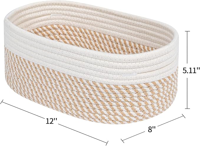 CubesLand Small Storage Baskets for Shelves, Closet Organization Bins Empty Gift Basket 2 Packs Baby Nursery Woven Organizing, Rectangular Clothes Shelves Off White/Mixed Camel - Image 6
