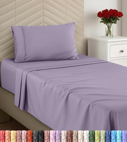 Utopia Bedding Twin Size 3 Piece Sheet Set - Brushed Microfiber - Soft Bed Sheets for Twin Size Bed Set - Includes 1 Fitted, 1 Flat, & 1 Pillow Case - Deep Pocket (Lavender)