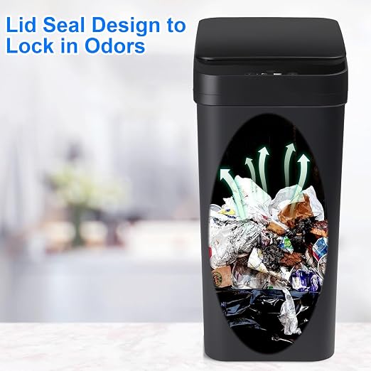 Anborry Bathroom Automatic Trash Can 4 Gallon Touchless Motion Sensor Small Garbage Can with Lid Smart Electric Plastic Narrow Garbage Bin for Living Room Bedroom Office Kitchen (Black) - Image 3