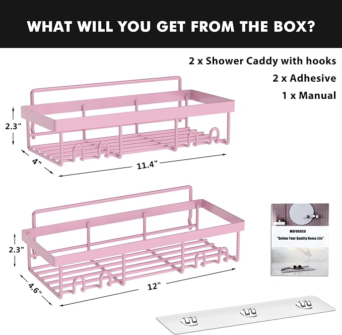 Moforoco Shower Caddy Shelf Organizer Rack, Self Adhesive Black Bathroom Shelves Basket, Home Farmhouse Wall Inside Organization and Storage Decor Rv Accessories, First Camper Apartment Essentials - Image 6