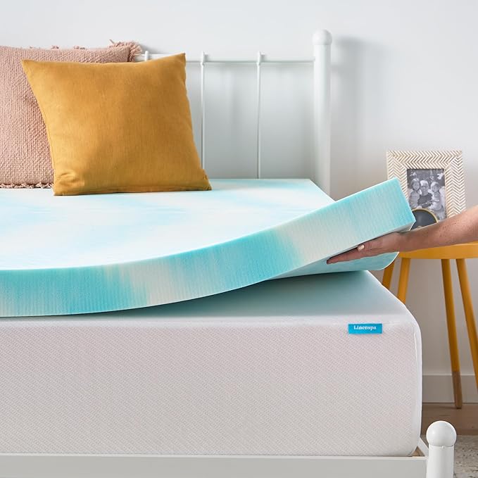 Linenspa 4 Inch Swirl Gel Memory Foam Mattress Topper, Twin Size – Cooling Gel Infused, Ventilation Holes – Pressure Relieving Bed Topper – CertiPUR Certified