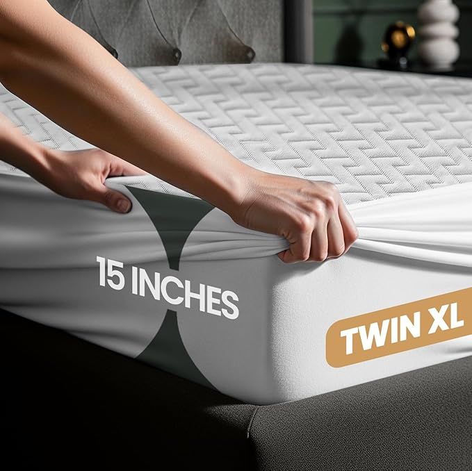Utopia Bedding Waterproof Mattress Protector Twin XL Size, Premium 3D Air Soft Fabric Mattress Cover, Fits 15 Inches Deep, Breathable, Fitted Style with Stretchable Pockets