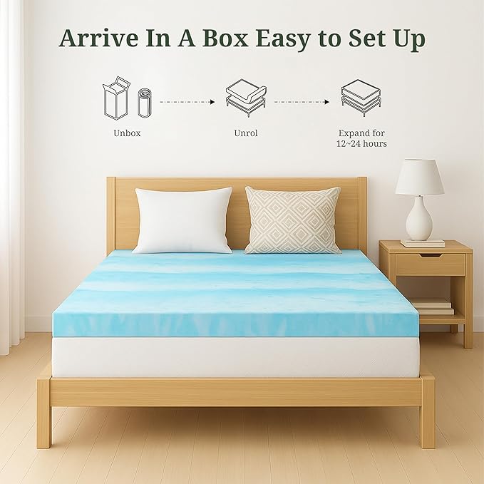 Memory Foam Mattress Topper Twin XL - 4 Inch Gel Infused Bed Toppers, Pressure Relief Mattress Pad for Dorm Room, CertiPUR-US Certified