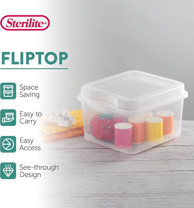 Sterilite 48-Pack Square Small FlipTop, Clear Plastic Storage Box with Hinged Lid - Stackable Multipurpose Organizer for Art and Craft Supplies, Accessories, Photos & CDs, Home or Office Use - Image 3