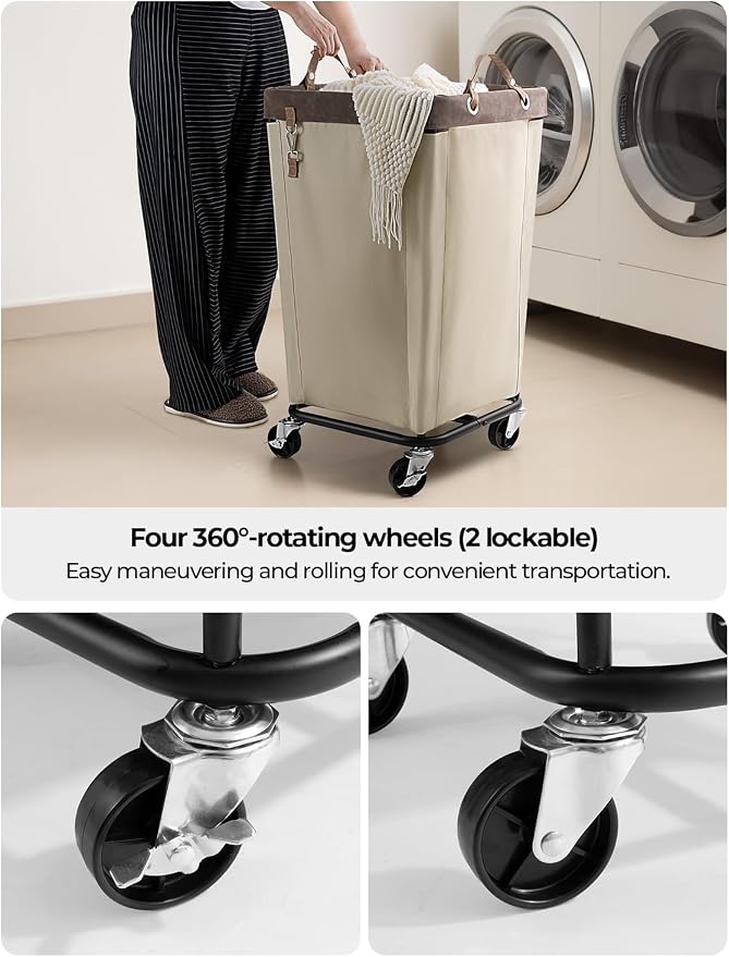 StorageWorks 160L Laundry Basket with Wheels, Large Rolling Hampers for Clothing Organizer, Dirty Clothes Basket for Hotel, Home, Closet, Dorm, Light Khaki - Image 5