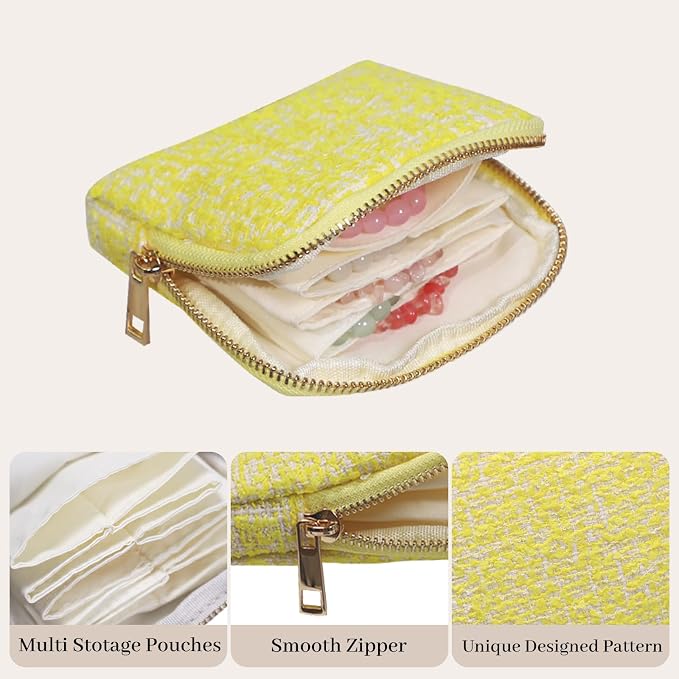 Stratalife Travel Jewelry Case - Portable Jewelry Organizer for Traveling Small Pouches for Bracelets Necklace Bangles Healing Crystal, Ring Storage with Zipper Gift for Women, Yellow - Image 3