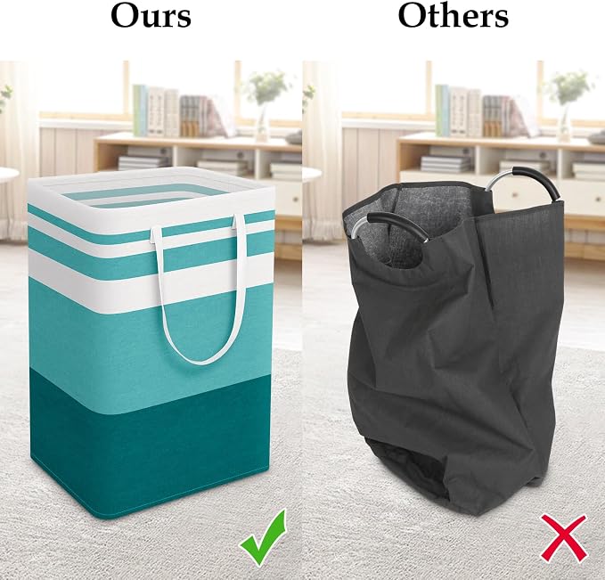 StorageRight Large Collapsible Laundry Basket Hamper with Easy Carry Handles，Freestanding Clothes Hampers for Laundry, Bedroom, Dorm, Towels, Toys, 75L, Green - Image 5