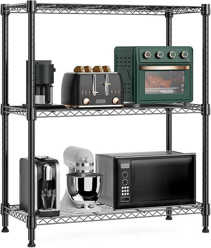 M MZG 750 lbs 3 Tier Storage Rack Metal Wire Shelving Unit, Storage Standing Shelf Organizer for Laundry Bathroom Kitchen Pantry Closet Garage Basement Utility Room, Black 13.8" D x 29.5" W x 35.5" H by MEIGAOPLASTICANDMETALHKCOLIMITED