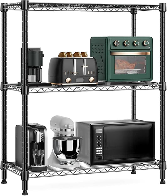 M MZG 750 lbs 3 Tier Storage Rack Metal Wire Shelving Unit, Storage Standing Shelf Organizer for Laundry Bathroom Kitchen Pantry Closet Garage Basement Utility Room, Black 13.8" D x 29.5" W x 35.5" H by MEIGAOPLASTICANDMETALHKCOLIMITED