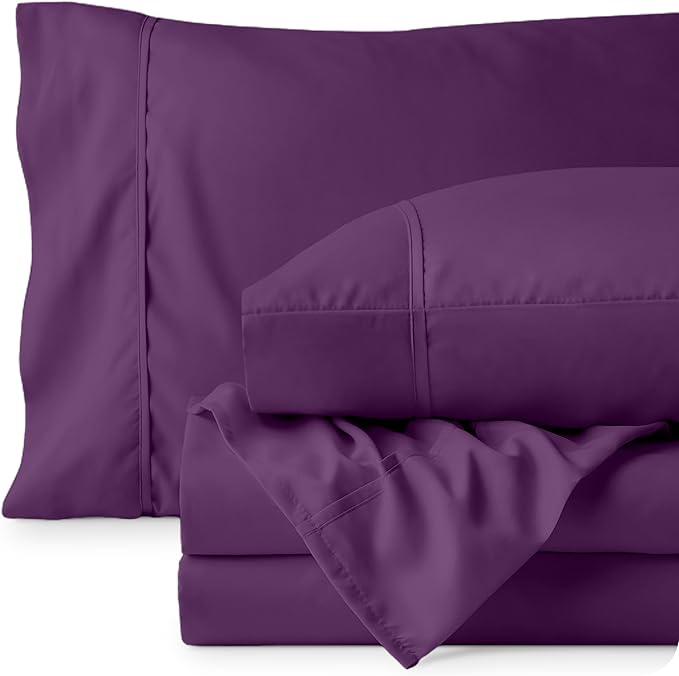 Bare Home Twin XL Sheet Set - 1800 Ultra-Soft Microfiber Twin Extra Long Bed Sheets - Double Brushed - Deep Pockets - Easy Fit - 3 Piece Set - Bedding Sheets & Pillowcases (Twin XL, Plum)