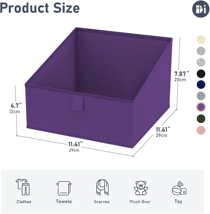 DIMJ Closet Storage Bins 8 Pack - Fabric Trapezoid Closet Organizer Bin, Foldable Storage Baskets for Shelves, Closet Shelf Organizer, Clothing Storage Box for Toys, Books, Towel, Clothes, Purple - Image 2