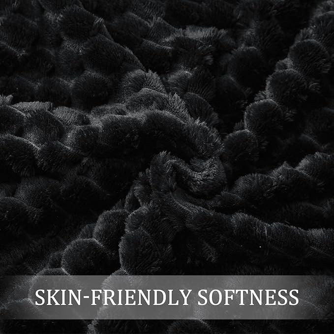 Exclusivo Mezcla Fleece Twin Blanket for Bed, Extra Large Fuzzy Black Bed Blankets, Soft Cozy Plush Sofa Throws for All Seasons, 90x66 Inches