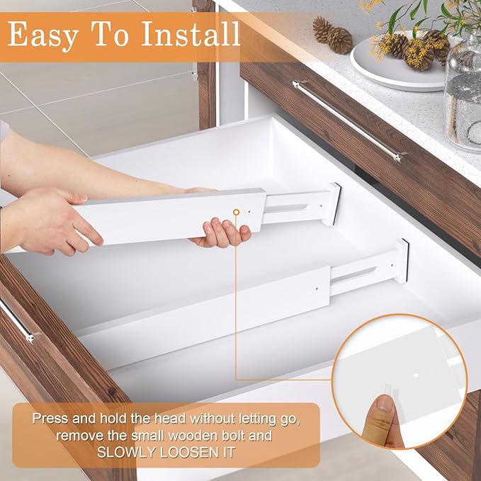 Bamboo Drawer Dividers,17-22" Adjustable Kitchen Drawer Organizer for Clothes,8 Pack Expandable Drawer Organization Separators for Bedroom,Bathroom,Dresser and Office,White - Image 6