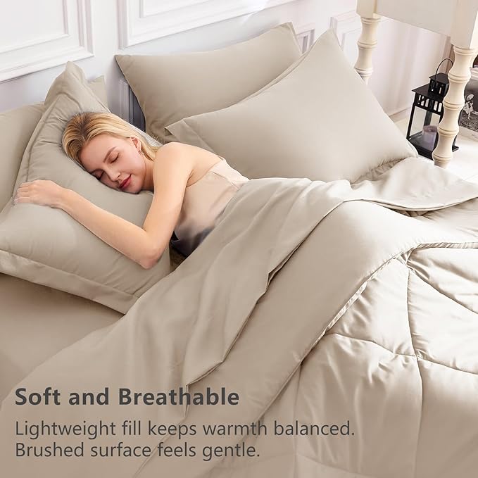CozyLux King Size Comforter Set Wheat - 7 Pieces Bed in a Bag King, Luxury Soft Bed Set for All Seasons, Bedding Set with Down Alternative Comforter, Sheets, Pillowcases & Shams