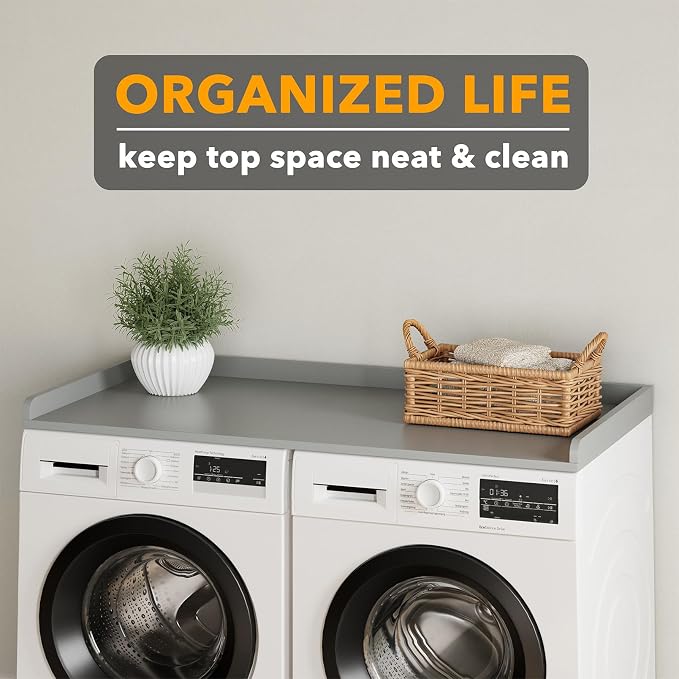 SpaceAid Washer Dryer Countertop, Laundry Wood Shelf Topper with Edge, 54" Width x 27.5" Depth Cover Guard Organizer for Washer and Dryer Laundry Hamper Counter Storage Organization (Gray) - Image 5