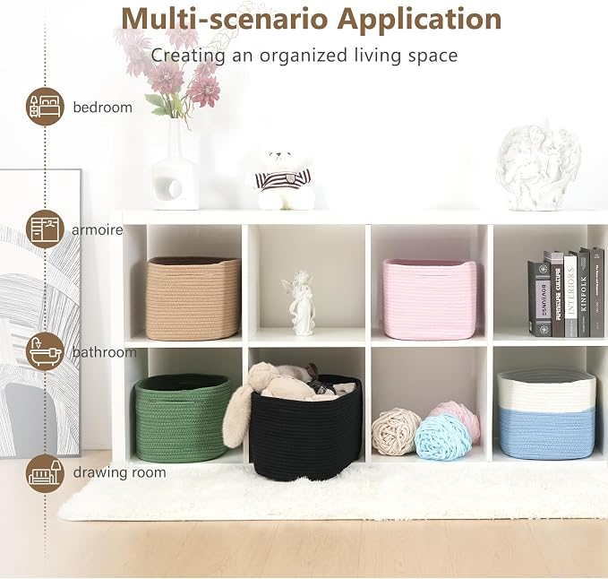 ECDYQXVU Cotton Rope Storage Basket, 15x10x9 Inches, Woven Basket for Shelves, Clothes, Towels, Books, and Laundry, Green (1 Pack) - Image 6