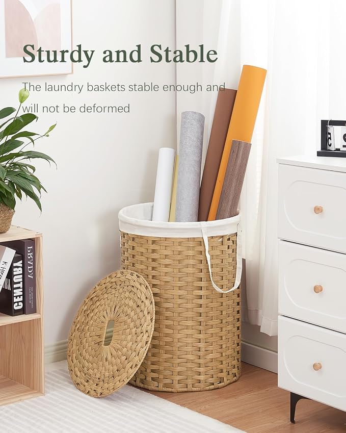 SETVSON Laundry Basket with Lid Round Rattan Laundry Hamper with Lid and Handles 29.1 Gal (110 L) Handwoven Woven Basket with Removable Bags and 2 Mesh Bags for Bathroom Living Room Natural - Image 6