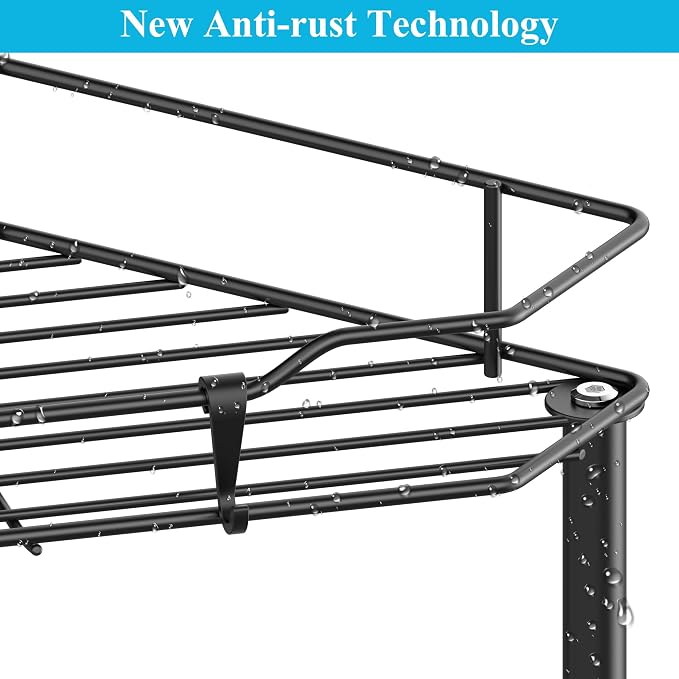 HuggieGems 5 Tier Floor Standing Corner Shower Caddy Organizer Shelf with Hooks, Bathroom Shelves Stand Rack, Black - Image 3
