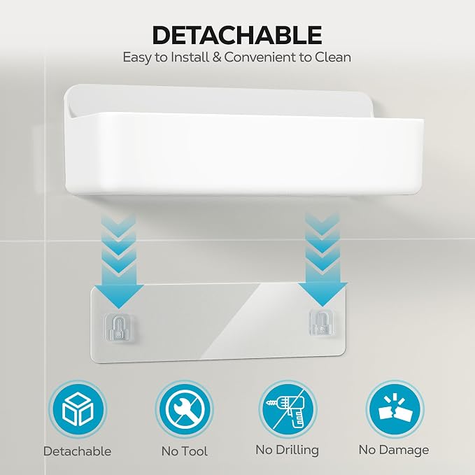 Nieifi Adhesive Wall Shelf, Shower Shelves, Shower Organizer for Bathroom Organization (White, 2 pieces) - Image 4