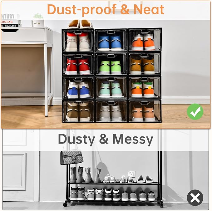 INSTY 12 Pack Large Shoe Storage Box, Clear Shoe Storage Organizer with Magnetic Door, Stackable,Shoe Containers For Display Sneakers, Easy Assembly, Fit up to US Size 12, Transparent - Image 5