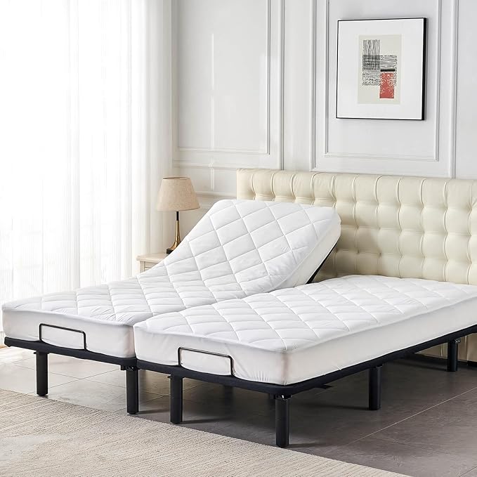 Kingnex Split King Mattress Topper for Adjustable Bed Fluffy Matress Cover Quilted Fitted Mattress Pad with Elastic Pocket