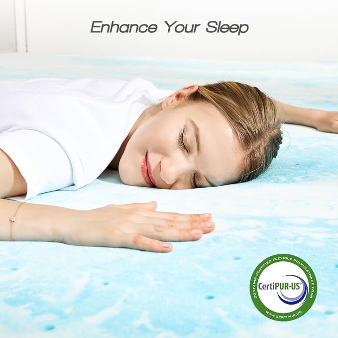 Sweetcrispy Mattress Topper Full, 3 Inch Thick Memory Foam Gel Infused Cooling Toppers Pad for Full Size Bed, Sleeper Sofa, RV, Camper, CertiPUR US Certified, Ventilated and Breathable, Blue