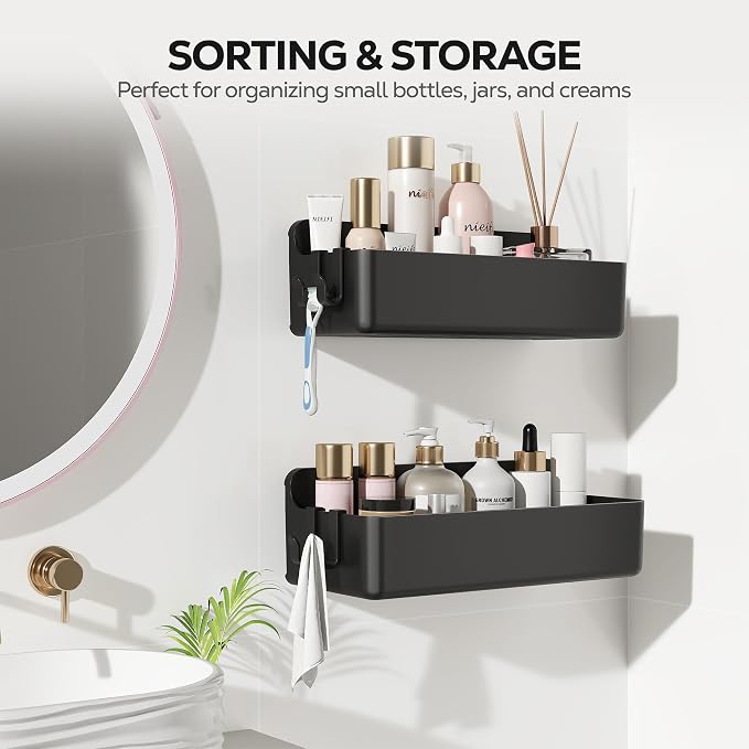 Nieifi Adhesive Wall Shelf, Shower Shelves, Shower Organizer for Bathroom Organization (Black, 2 pieces) - Image 3