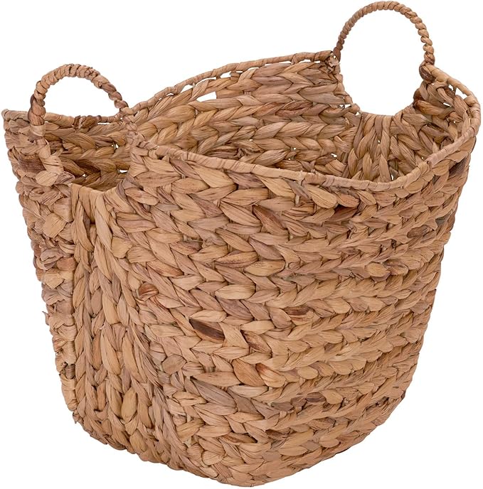 Household Essentials ML-4002 Tall Water Hyacinth Wicker Basket with Handles | Natural, Brown, Natural by HouseholdEssentials