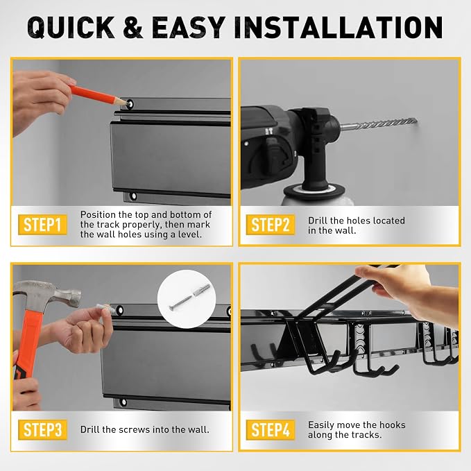 ELEAD 18-Pairs Heavy Duty Garage Tool Organizer Wall Mount Hooks, 96 Inches 1460 lbs Garden Tool Organizer with Adjustable Hooks for Garden, Yard, and Shed - Image 7