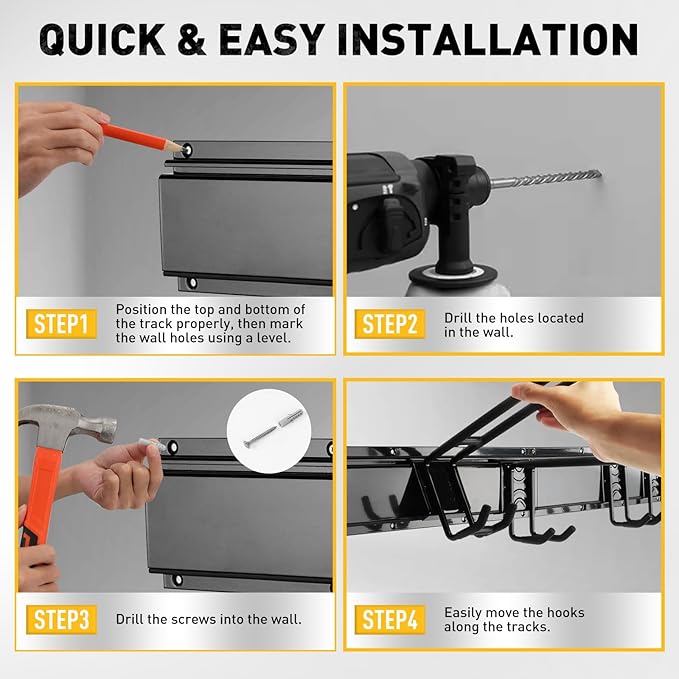 ELEAD 9-Pairs Heavy Duty Garage Tool Organizer Wall Mount Hooks, 48 Inches 730 lbs Garden Tool Organizer with Adjustable Hooks, Yard Tools Organizers for Garden, Yard, and Shed - Image 7