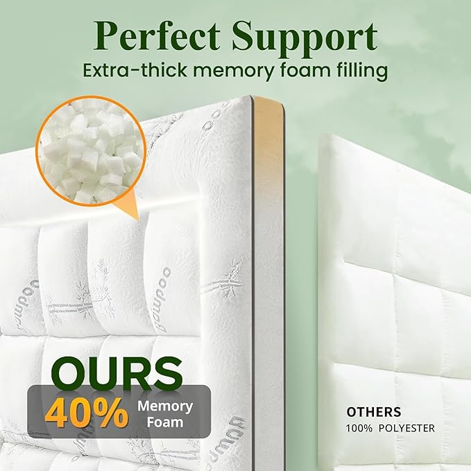 Memory Foam Mattress Topper - Viscose Made from Bamboo Pillow Top Thick California King Size Mattress Pad for Back Pain, Ultra Soft & Cooling for Hot Sleepers, 6-18'' Deep Pocket, White