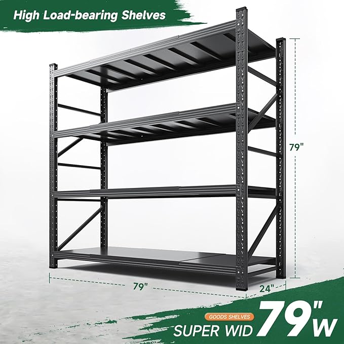 Letaya 6000LBS Storage Shelves Heavy Duty,79" W Garage Shelving Units, 4 Tier Adjustable Utility Rack Shelf,Large Metal Industrial Shelves,for Shop,Warehouse,Basement,Black (79" W x 24" D x 79" H) - Image 2