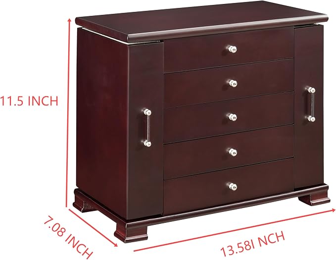 Brown 5 Layer Jewelry Box for Women,Top With Mirror Wooden Jewelry Organizer,With 8 Hook And Velvet Lining Large Jewelry Storage,For Watch Necklace Ring Earring Storage Gifts - Image 3