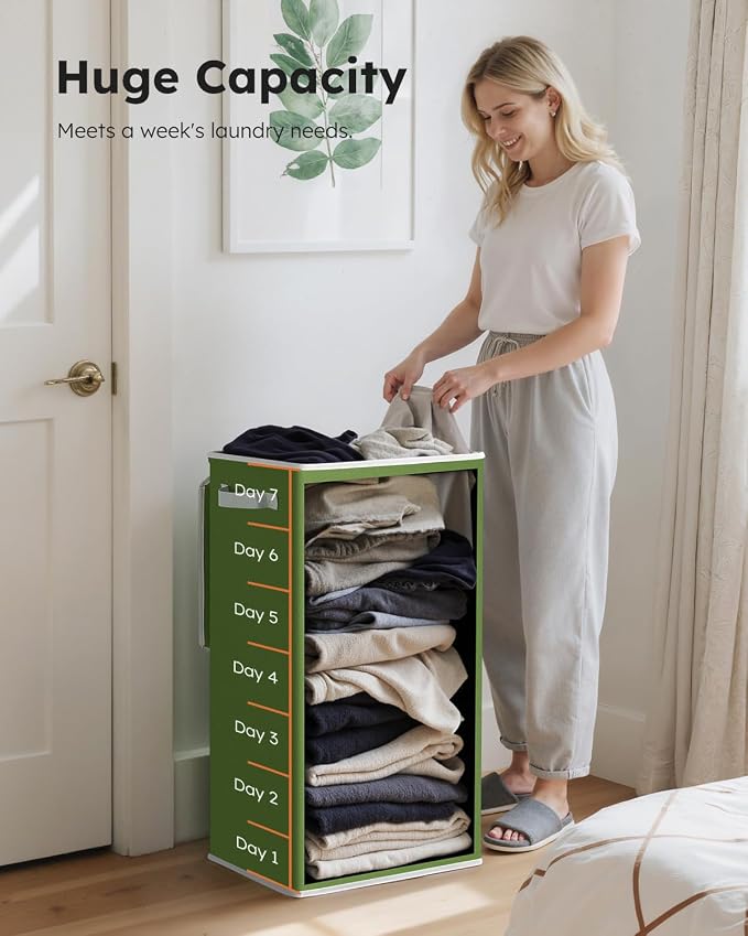 SOLEDI Laundry Hamper with Lid 100L Large & Tall Collapsible Laundry Basket, Clothes Hamper with Bag Removable Easy to Carry, Dirty Hampers for Bedroom, Bathroom, Dorm, College, Dark Green - Image 3