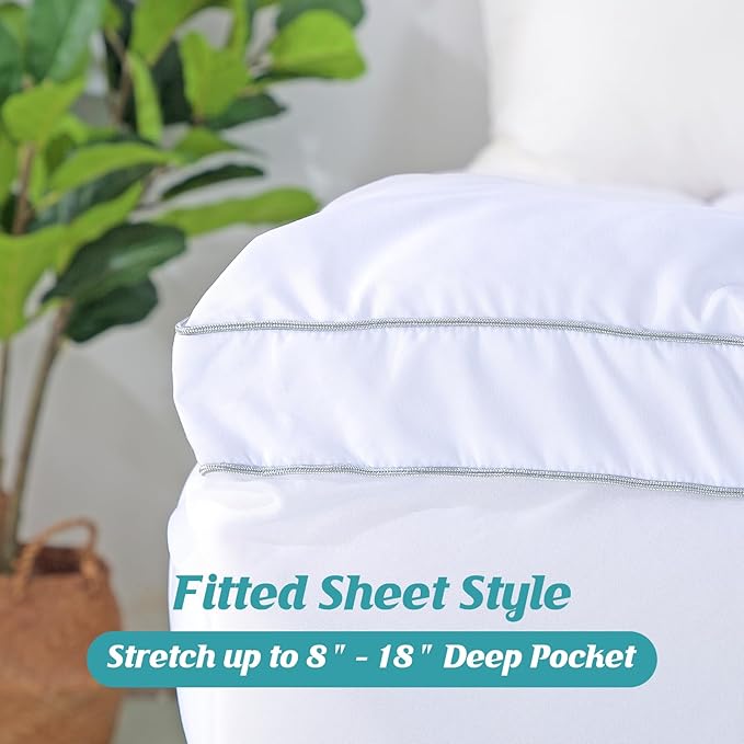 EVOLIVE Microfiber Mattress Topper Mattress Pad Pillow Cover Quilted Fitted Mattress Protector 8-18" Deep Pocket Cooling Mattress Topper (King 80"x78"x2" Inches, White)
