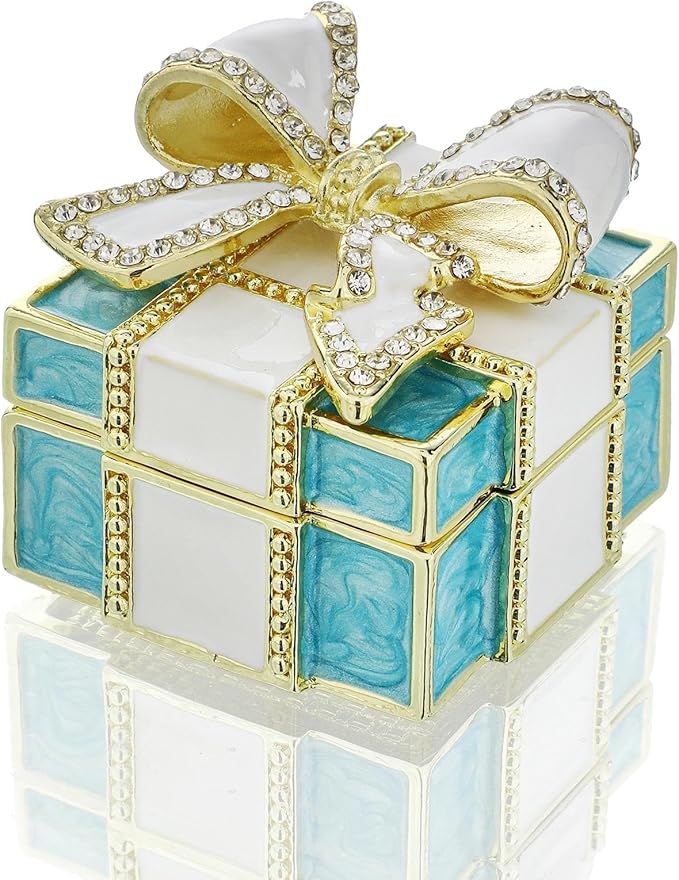 YU FENG Enamel Jewelry Box – Bow Design Hinged Trinket Organizer for Rings, Earrings, Jewelry, Mother’s Day & Birthday Gift by YUFENG