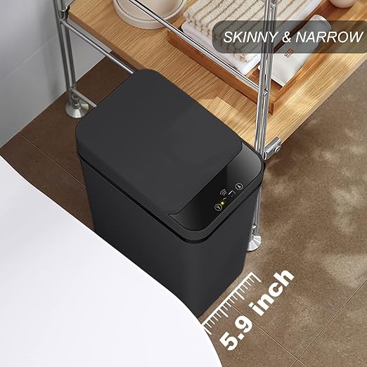Yatmung Touchless Bathroom Trash Can - 2.5 Gallon Smart Trash Can Sensor Motion - Skinny Trash Bin with Lid - Electric, Narrow, Plastic, Auto Open - Small Slim Automatic Garbage Can (Black) - Image 3
