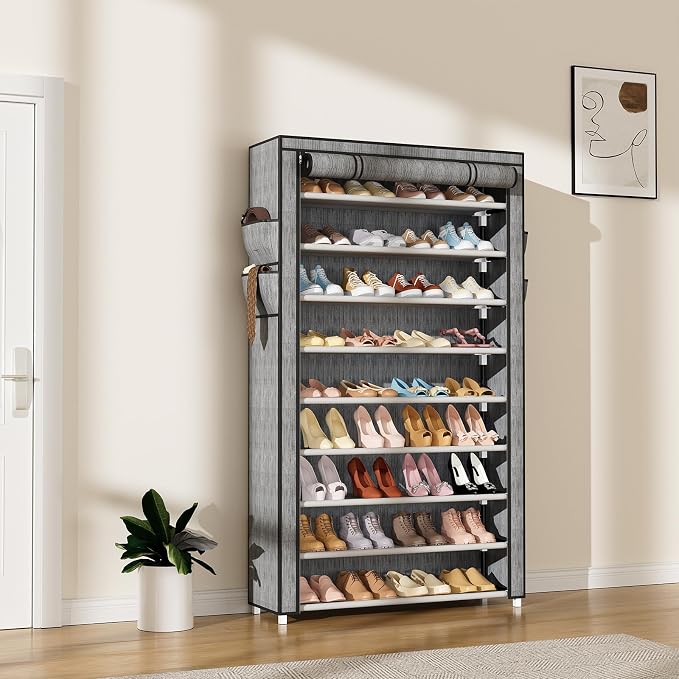 LANTEFUL Shoe Rack with Covers 10 Tier Tall Shoe Rack Organizer Large Capacity Shoe Shelf Storage 40 Pairs Space Saving Free Standing Shoe Storage Organizer for Closet, Entryway, Dorm, Printing - Image 2