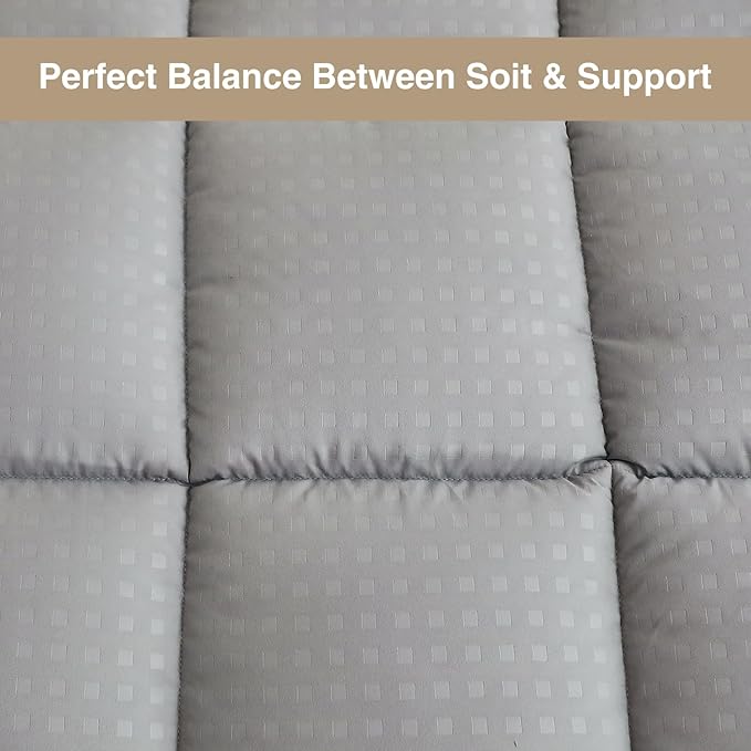 Quilted Fitted Mattress Pad, Elastic Fitted Mattress Topper Protector and Cover Stretches up to 14 Inches Deep, 4 Anchor Elastic Bands, Machine Washable (Lgrey, King)