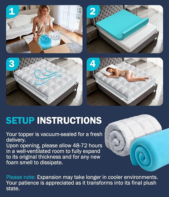 Dual Layer 4 Inch Memory Foam Mattress Topper King Size, 2" Cooling Gel Memory Foam & 2" Pillow Top, Mattress Pad Cover for Back Pain Relief, Deep Elastic Pocket, Medium Support, White